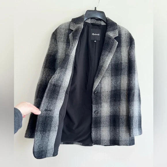 Madewell The Oversized Dorset Blazer Buffalo Check Boiled Wool, Grey/Black, XS - Picture 2 of 13